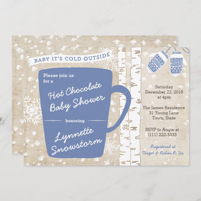 Invitation Chocolat Bar Baby shower Snowflakes pour garçon (Devant / Derrière)