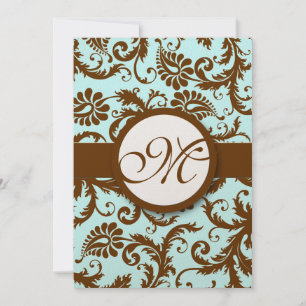 Invitation Chocolat Brown Damask Aqua