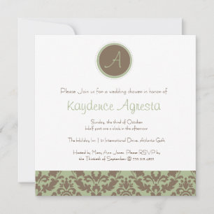 Invitation Chocolat Brown/douche Mariage damassé Sage