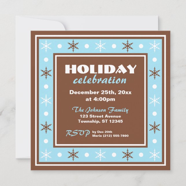 Invitation Chocolat Brown et Blue Holiday Celebration (Devant)