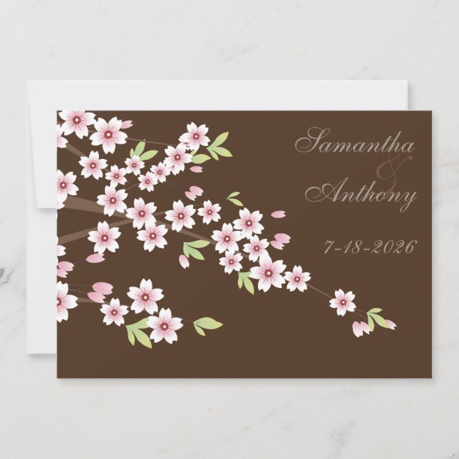 Invitation Chocolat Brown et Mariage de fleurs de cerisier (Devant)