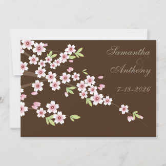 Invitation Chocolat Brown et Mariage de fleurs de cerisier