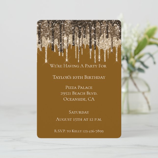 Invitation Chocolat Brown glace crème Parties scintillant Dri (Debout devant)