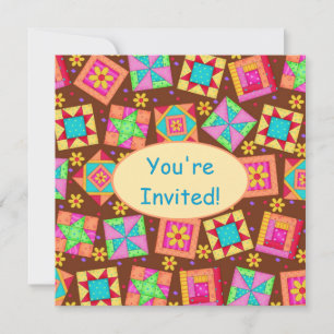 Invitation Chocolat Brown Jaune Patchwork Quilt Block Art