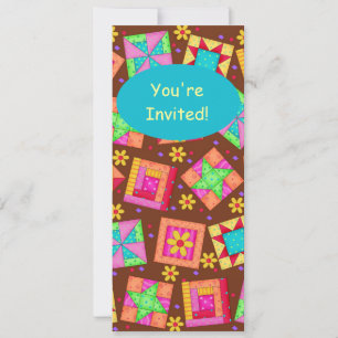 Invitation Chocolat Brown Jaune Patchwork Quilt Block Art
