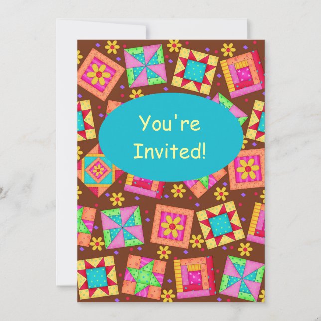 Invitation Chocolat Brown Patchwork Quilt Block Art (Devant)