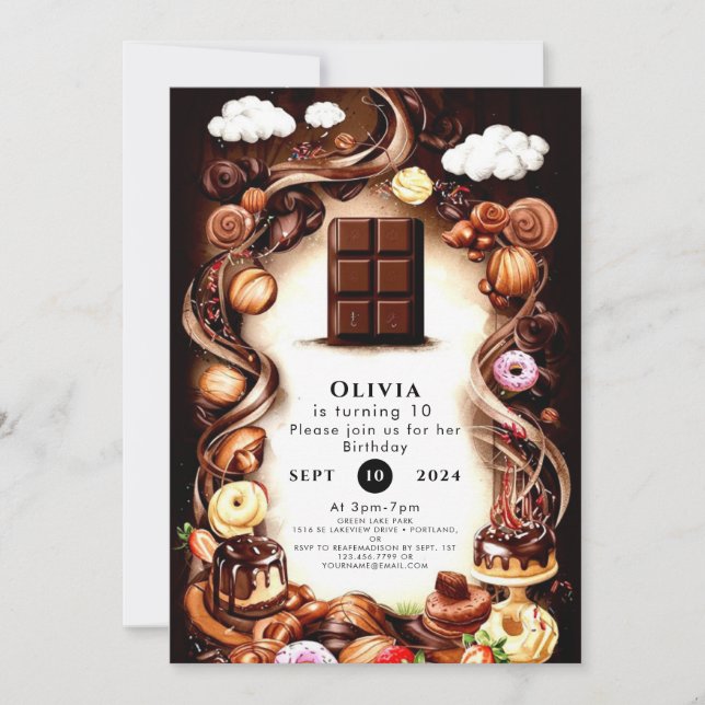 Invitation Chocolat Brown Whimsical Anniversaire (Devant)