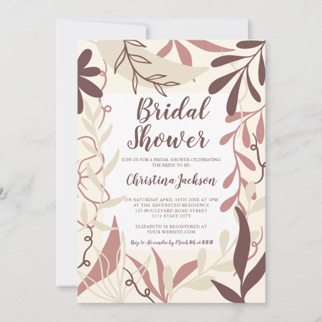Invitation Chocolat brun Boho floral automne nuptiale douche (Devant)