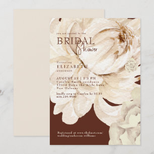 Invitation Chocolat Brun Chaud Crème Fleur Mariage Bapteme
