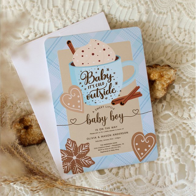 Invitation Chocolat chaud Baby shower d'hiver Garçon bébé (Créateur téléchargé)