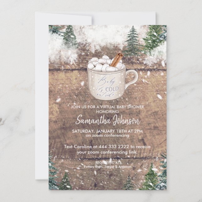 Invitation Chocolat chaud bébé Il fait froid dehors Bleu II (Devant)