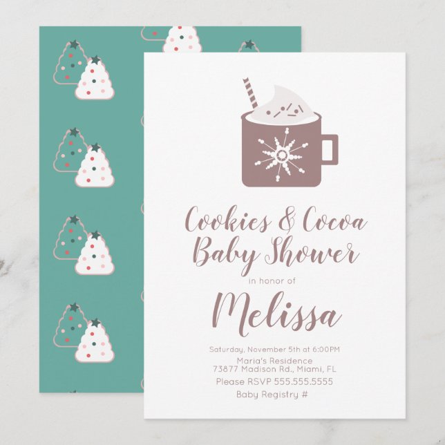 Invitation Chocolat chaud Cookies Mug Baby shower d'hiver (Devant / Derrière)