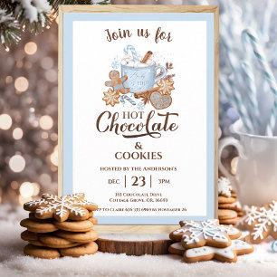 Invitation Chocolat Chaud Et Cookies Bleu Noël Moderne