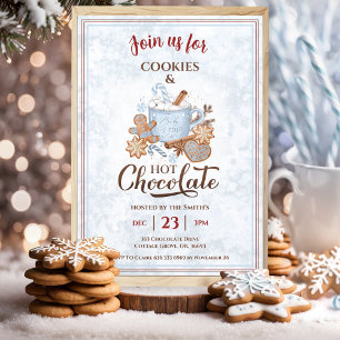 Invitation Chocolat Chaud Et Cookies Fête de Noël Bleu