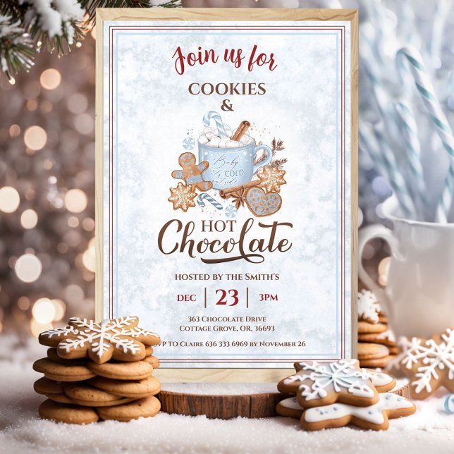 Invitation Chocolat Chaud Et Cookies Fête de Noël Bleu (Hot Chocolate And Cookies Blue Christmas Party Invitation)