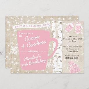 Invitation Chocolat chaud fête d'anniversaire d'hiver pour fi