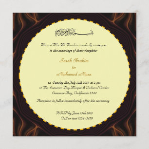 Invitation Chocolat crème et or mariage musulman