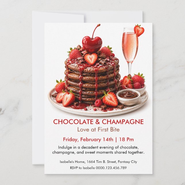 Invitation Chocolat et Champagne - Dessert Romantique (Devant)