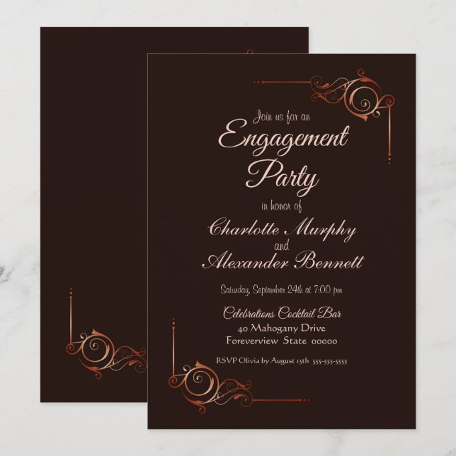 Invitation Chocolat frontalier décoratif Partie Brown d'engag (Devant / Derrière)