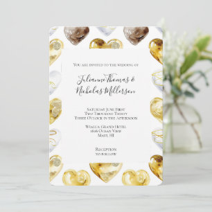 Invitation Chocolat Gold White Hearts Mariage