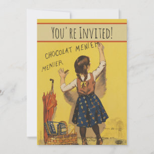 Invitation Chocolat Menier Petite fille Mur écriture