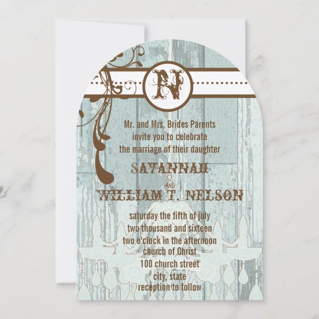 Invitation Chocolat Menthe Campagne Chic Bois de Grange Rusti (Dos)