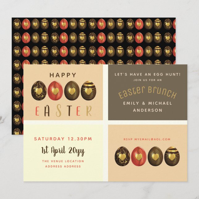 Invitation Chocolat Or Bronze Pâques Brunch Chasse aux oeufs (Devant / Derrière)