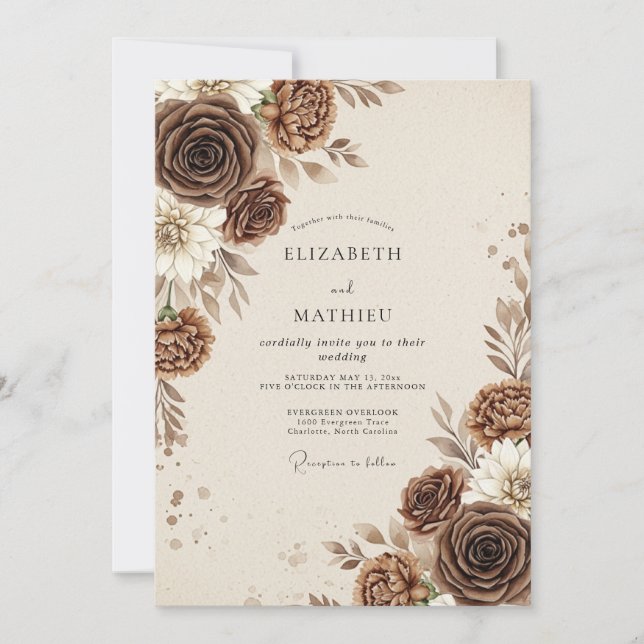 Invitation Chocolate Brown Rustic Autumnal Wedding (Devant)