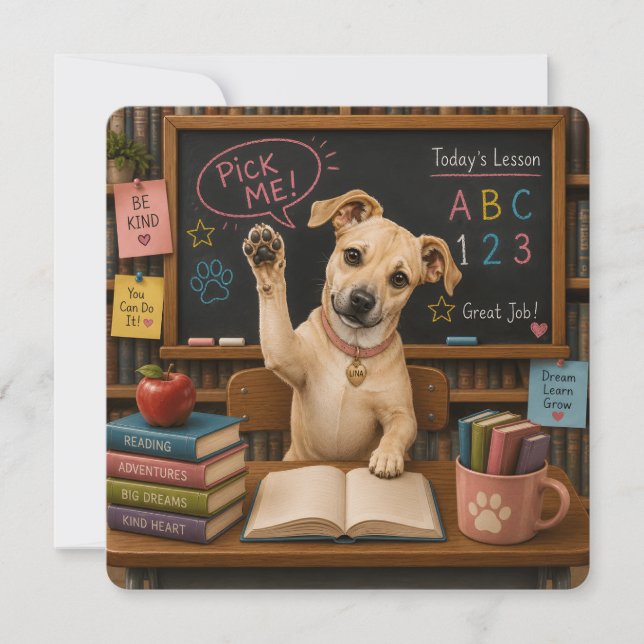 Invitation Choisis-moi ! Chien d'école mignon levant la patte (Devant)