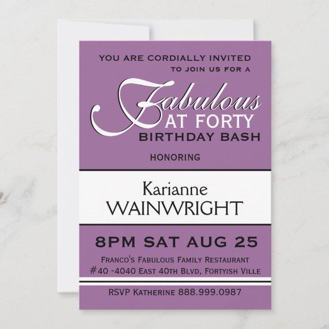 Invitation Choisissez votre quarantième type de fête (Devant)