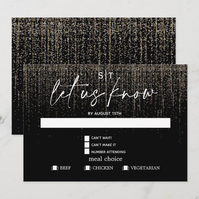 Invitation Choix de repas moderne RSVP Paillettes de champagn (Devant / Derrière)