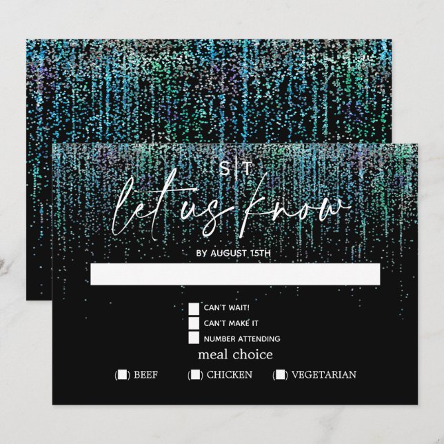 Invitation Choix de repas moderne RSVP Paillettes de teal viv (Devant / Derrière)