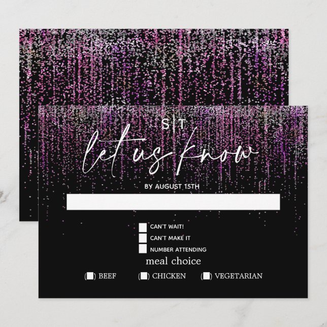 Invitation Choix de repas moderne RSVP Paillettes Magenta Edg (Devant / Derrière)