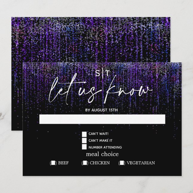 Invitation Choix de repas moderne RSVP Paillettes violettes E (Devant / Derrière)
