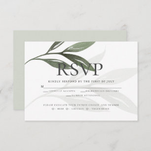 Invitation Choix de repas RSVP   Feuilles d'aquarelle verte S