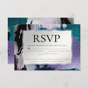 Invitation Choix de repas RSVP Silver Metallic Turquoise Li