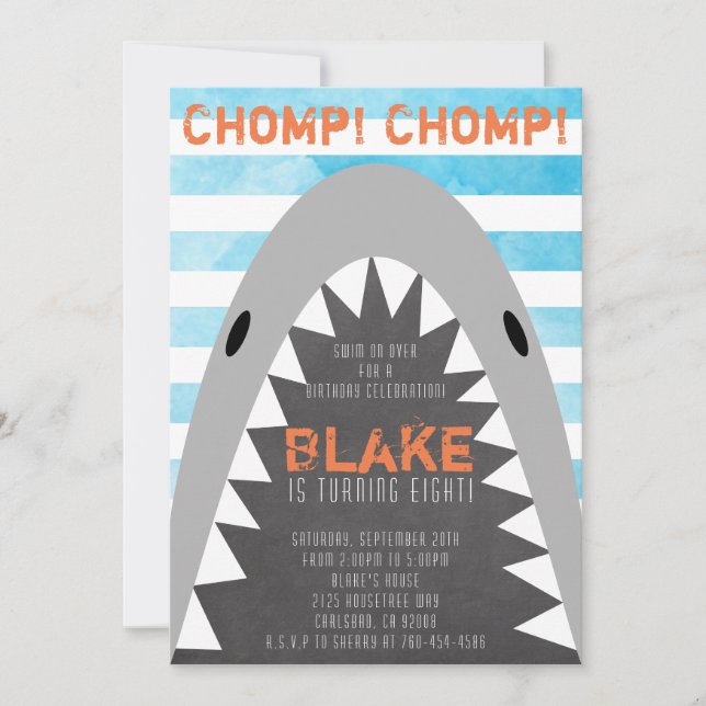 Invitation Chomp Chomp Thème de requin Anniversaire Garçon ra (Devant)