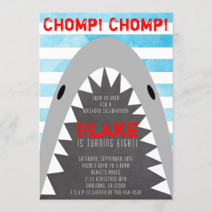 Invitation Chomp Chomp Thème de requin Anniversaire Jaws rayé