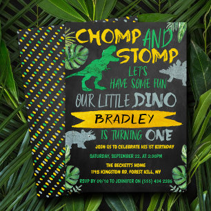 Invitation Chomp & Stomp ! Dinosaur Boys 1er anniversaire
