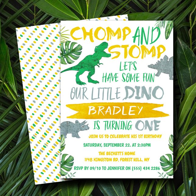 Invitation Chomp & Stomp ! Dinosaur Boys 1er anniversaire (Créateur téléchargé)
