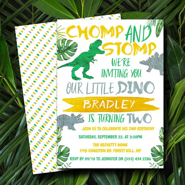 Invitation Chomp & Stomp ! Dinosaur Boys 2e anniversaire (Créateur téléchargé)