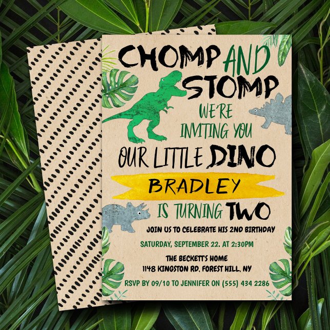 Invitation Chomp & Stomp ! Dinosaur Boys 2e anniversaire (Créateur téléchargé)