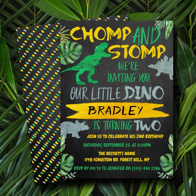 Invitation Chomp & Stomp ! Dinosaur Boys 2e anniversaire (Créateur téléchargé)