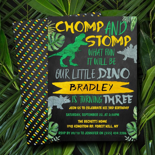 Invitation Chomp & Stomp ! Dinosaur Boys 3e anniversaire (Créateur téléchargé)