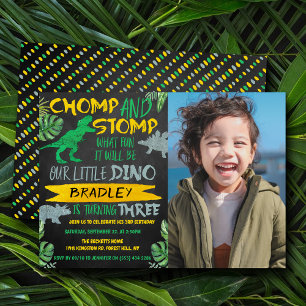 Invitation Chomp & Stomp ! Dinosaur Boys 3ème anniversaire Ph