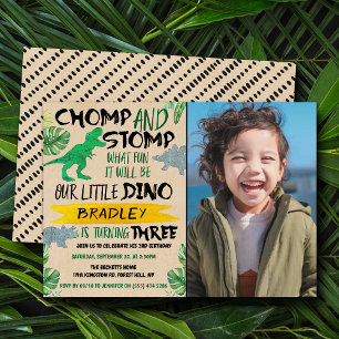 Invitation Chomp & Stomp ! Dinosaur Boys 3ème anniversaire Ph