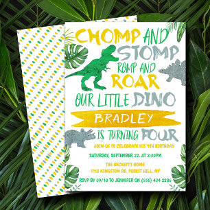 Invitation Chomp & Stomp ! Dinosaur Boys 4e anniversaire