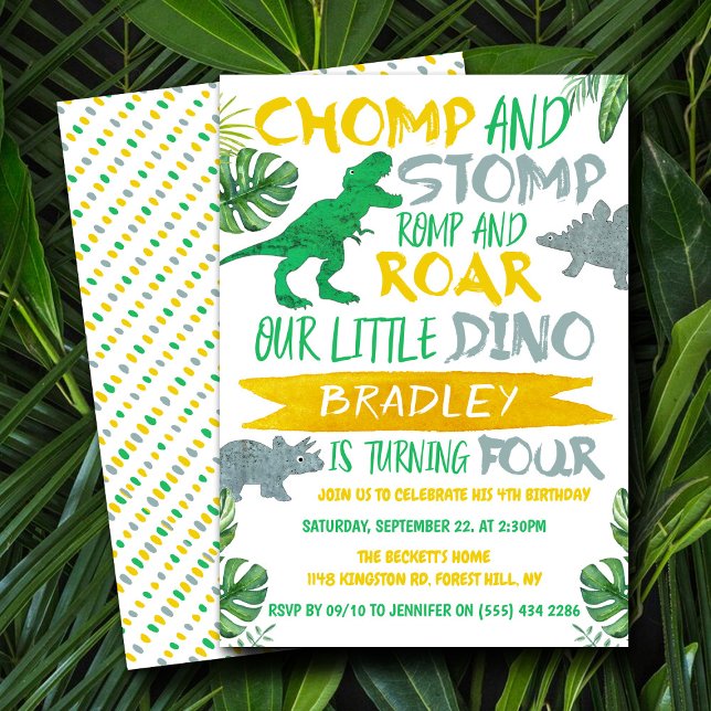 Invitation Chomp & Stomp ! Dinosaur Boys 4e anniversaire (Créateur téléchargé)