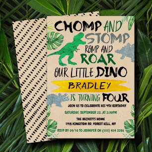 Invitation Chomp & Stomp ! Dinosaur Boys 4e anniversaire
