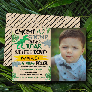 Invitation Chomp & Stomp ! Dinosaur Boys 4ème anniversaire Ph